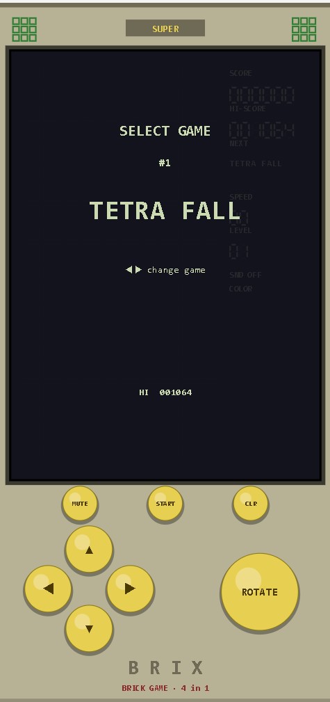 The Pixel Campfire Tetra Fall game running in its retro handheld shell