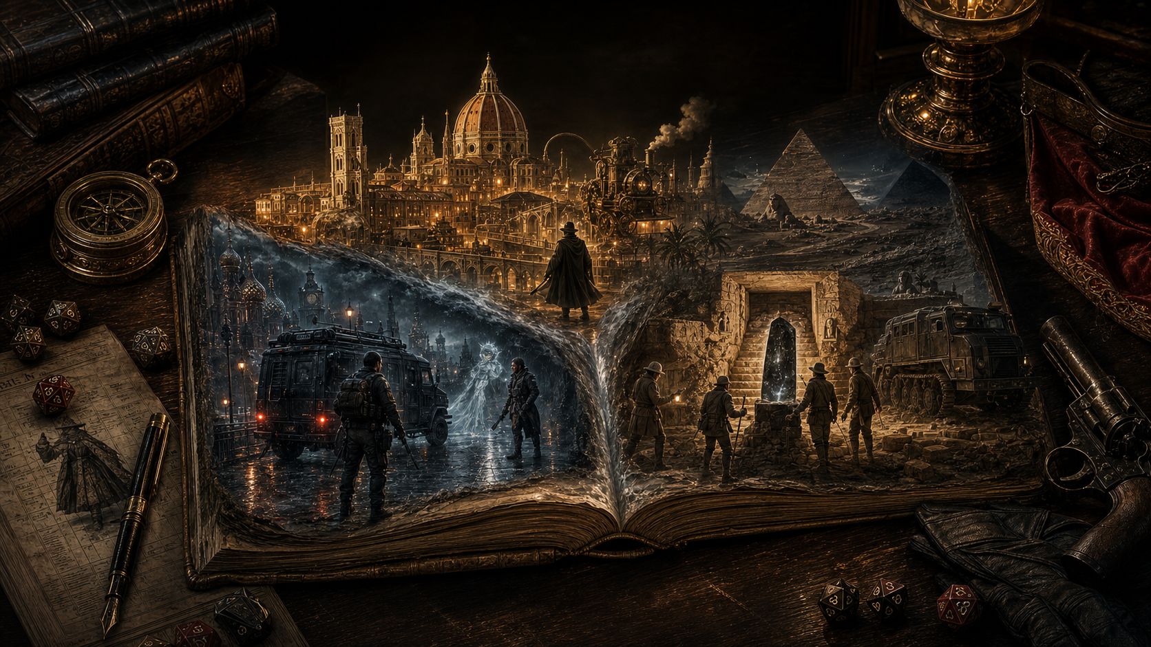 An open rulebook connecting three RURK worlds